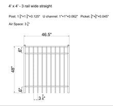 Ornamental Aluminum Flat Top 4' Wide x 4' Tall 3-Rail Gate with 3-7/8" Air Space