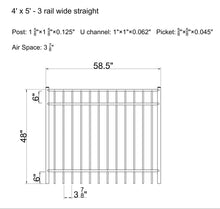 Ornamental Aluminum Flat Top 5' Wide x 4' Tall 3-Rail Gate with 3-7/8" Air Space