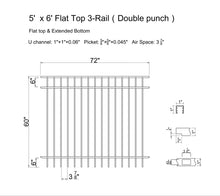 Ornamental Aluminum Flat Top 6' Wide x 5' Tall 3-Rail Fence Panel with 3-7/8" Air Space