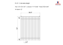 Ornamental Aluminum Flat Top 5' Wide x 6' Tall 3-Rail Gate with 3-7/8" Air Space