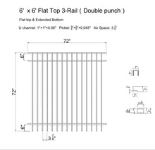 Ornamental Aluminum Flat Top 6' Wide x 6' Tall 3-Rail Fence Panel with 3-7/8" Air Space
